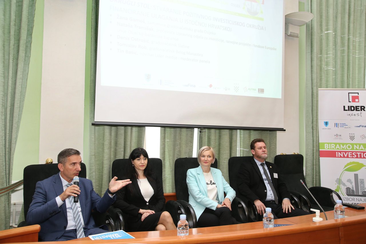 LIDER INVEST - OSIJEK - Okrugli stol: Stvaranje pozitivnog inveticijskog okružja i financiranje ulaganja u istočnoj Hrvatskoj, Tomislav Rob, Nataša tramišak, Žana Gamoš, Denis Ostrošić