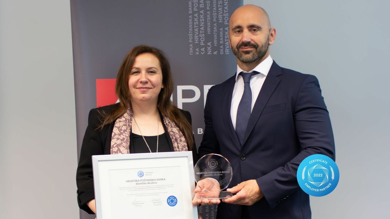 In einem Jahr großer geschäftlicher Herausforderungen wurde die Hrvatska poštanska banka mit dem Zertifikat als Arbeitgeberpartner ausgezeichnet