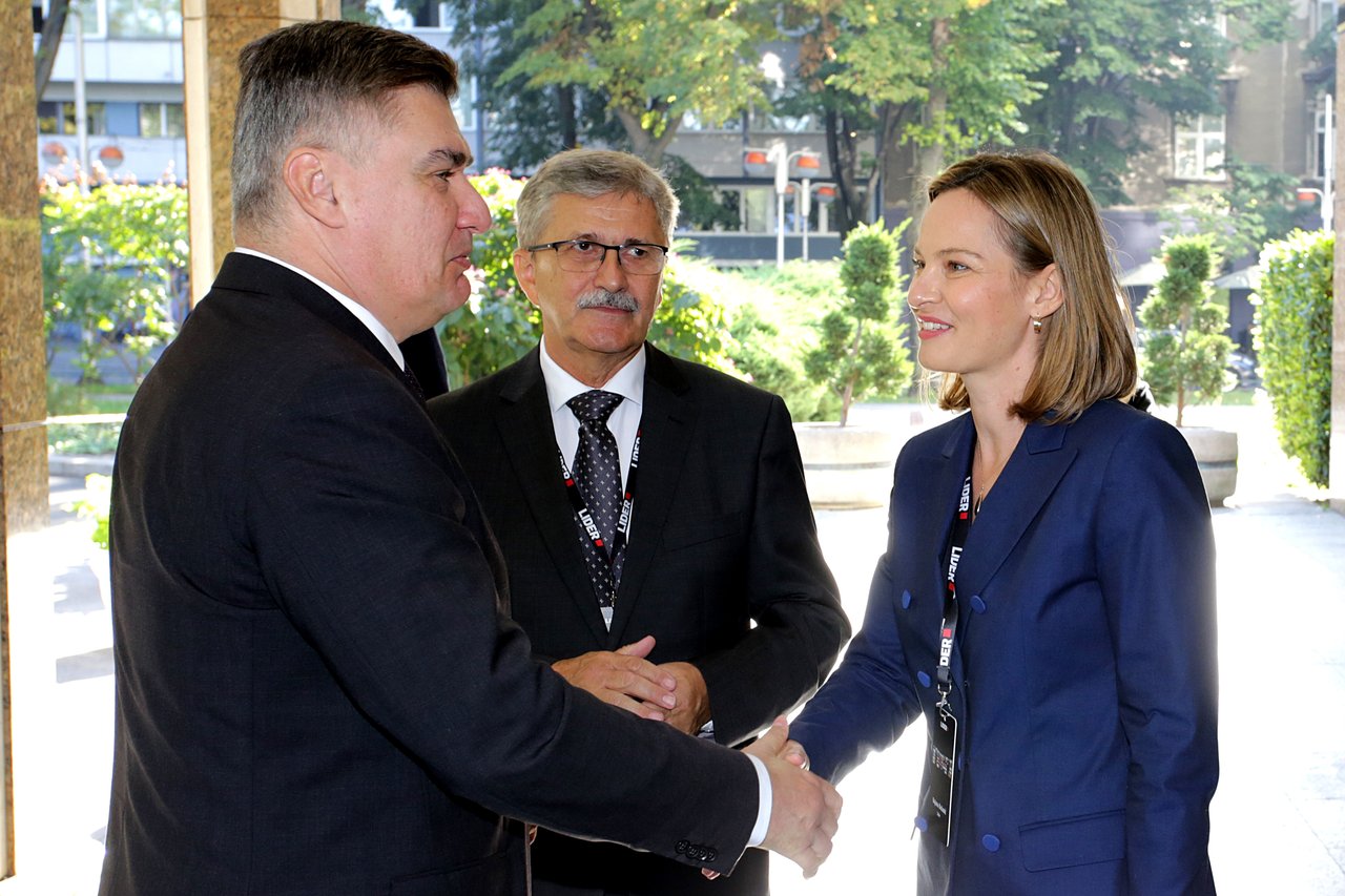 <p>Dan velikih planova 2023. Zoran Milanović, Miodrag Šajatović i Bojana Božanić Ivanović</p>