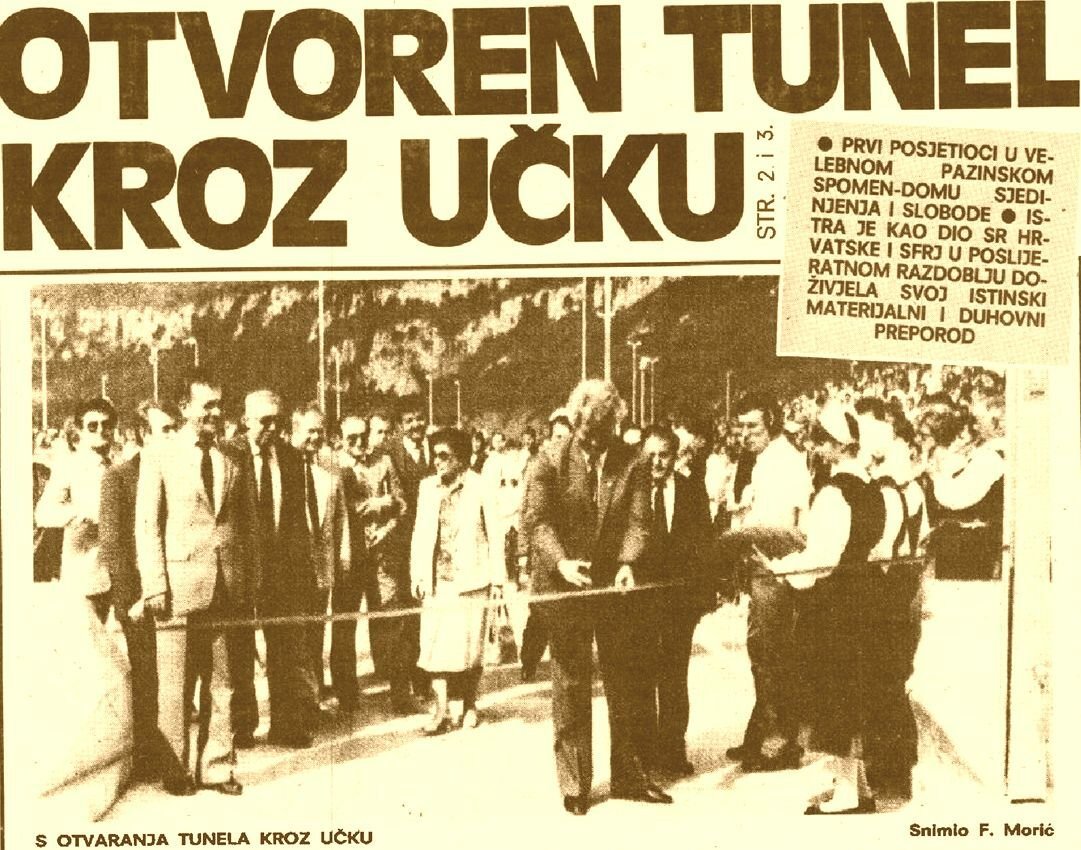<p>Otvaranje tunela Učka 27. rujna 1981. (faksimil s naslovnice Večernjeg lista)<br>
 </p>